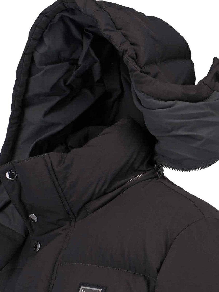 Dolce & Gabbana Quilted Black Puffer Jacket With High Collar And Adjustable Hood
