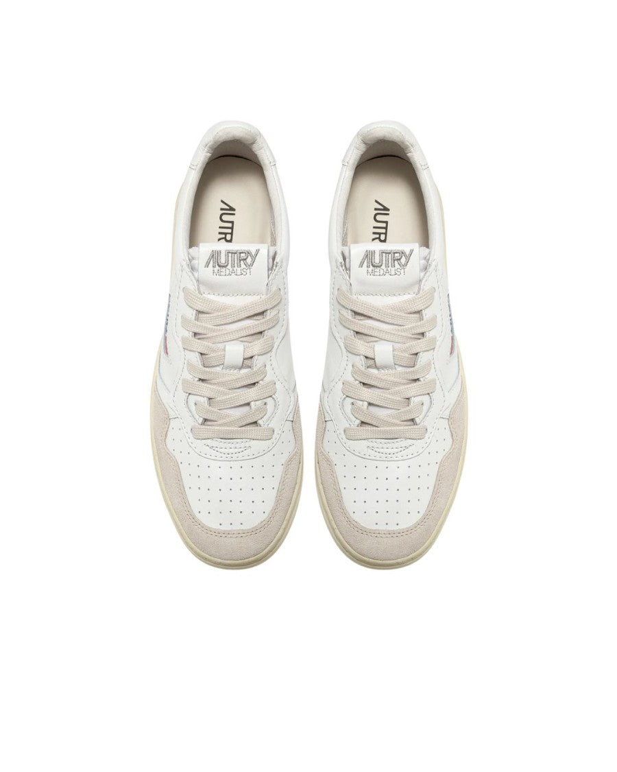 Autry Medalist Low Sneakers In White Leather And Beige Suede