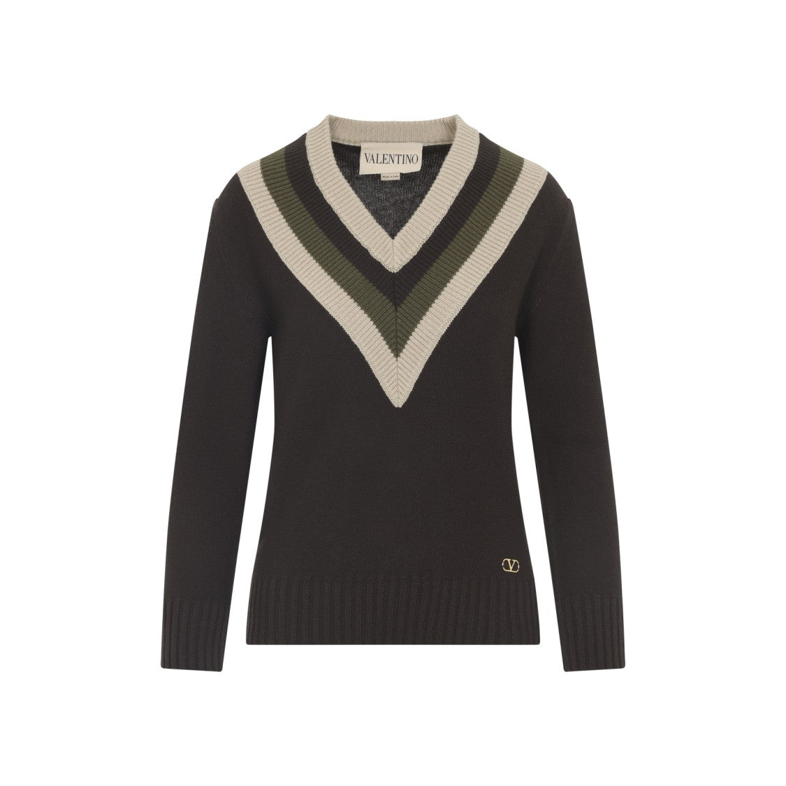 Valentino V Neck Brown Wool Sweater
