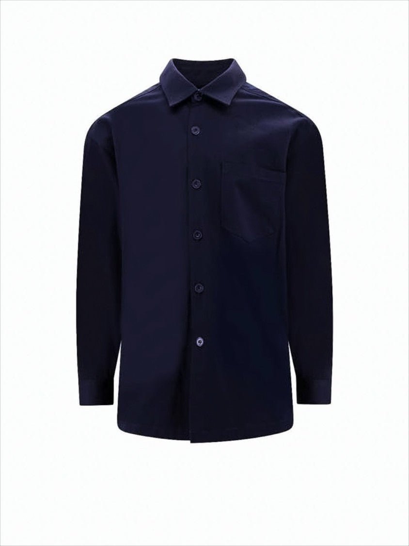 Ami Classic Blue Button-Up Shirt With Embroidered Detail