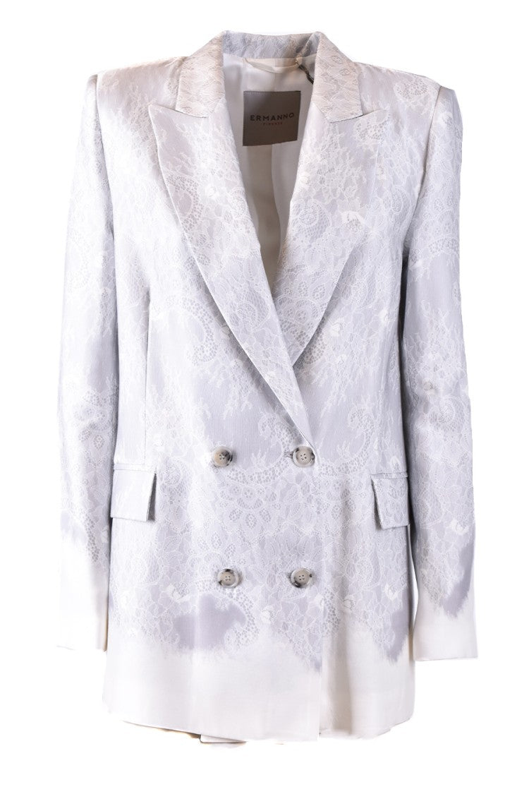 Ermanno Double-Breasted Blazer With Lace Detailing And Tailored Fit