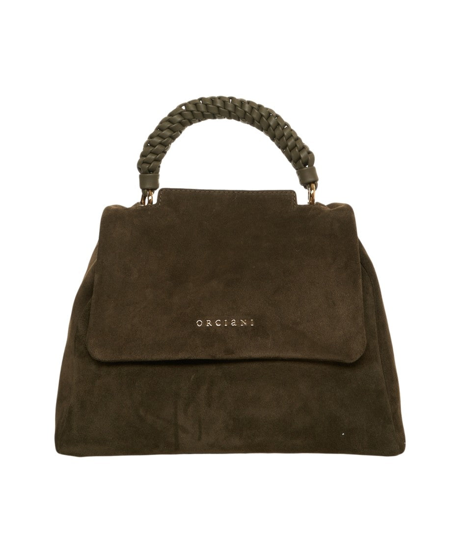 Orciani Braided Handle Suede Handbag With Flap Closure