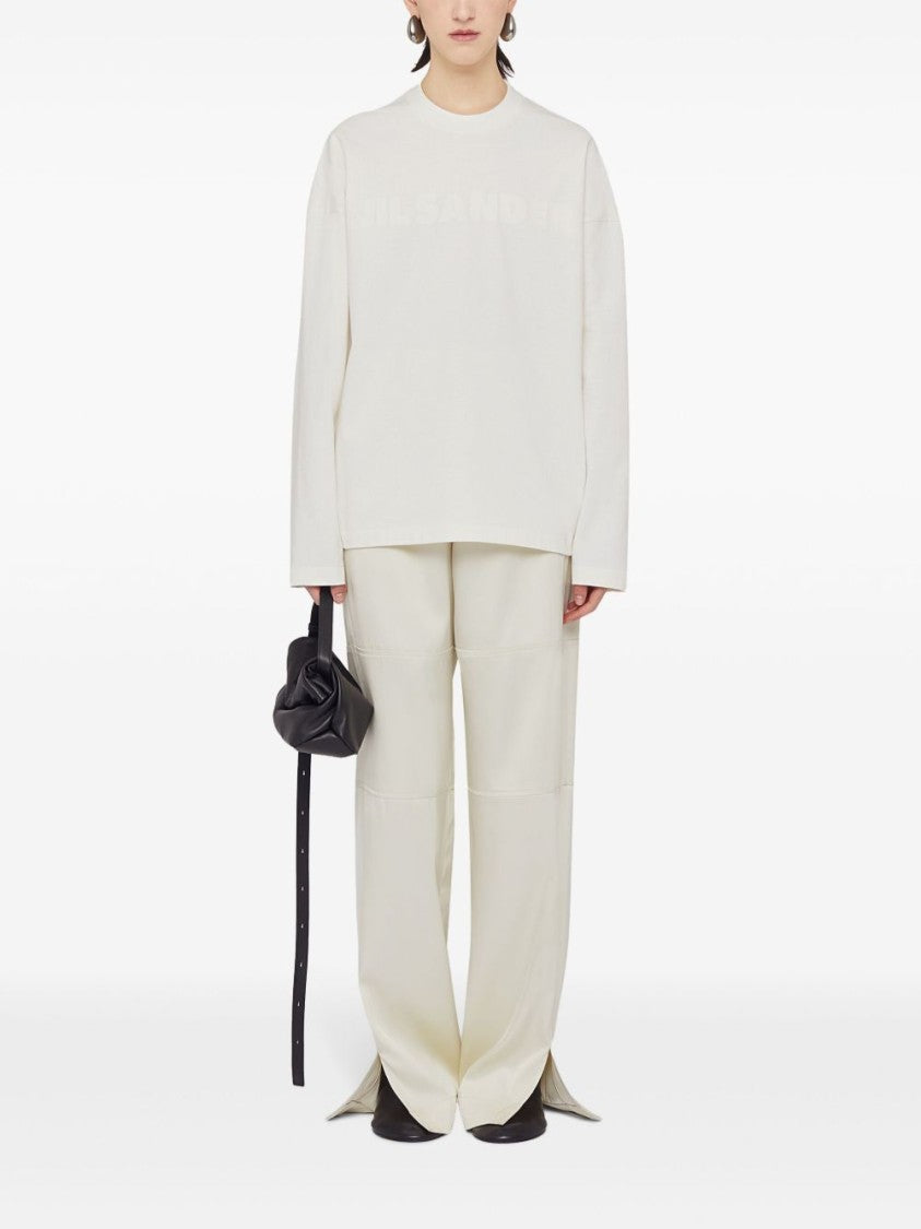 Jil Sander White Cotton Jersey Sweashirt With Embossed Logo