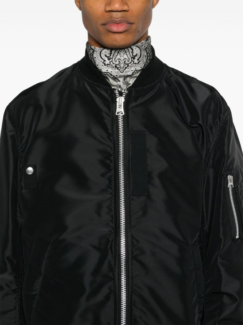 Sacai Shiny Black Bomber Jacket With Functional Pockets