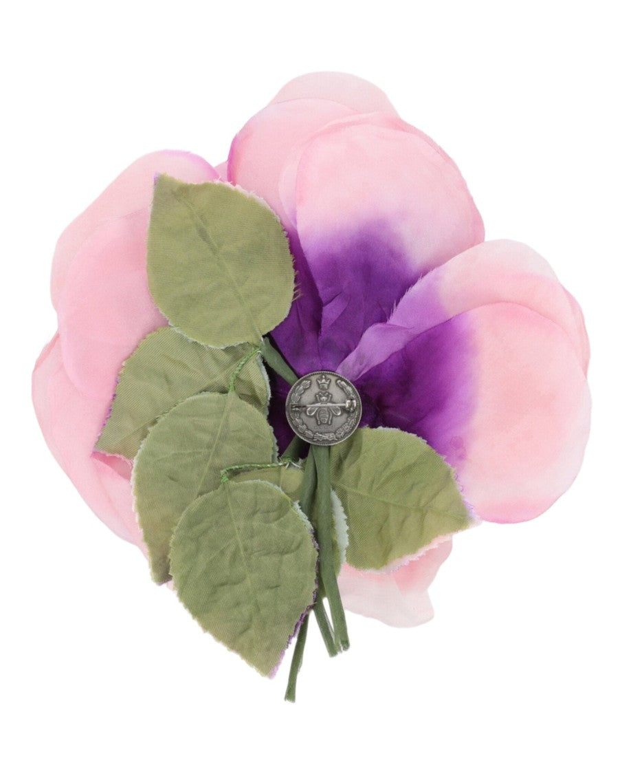 Gucci Stunning Silk Flower Brooch With Signature Bee