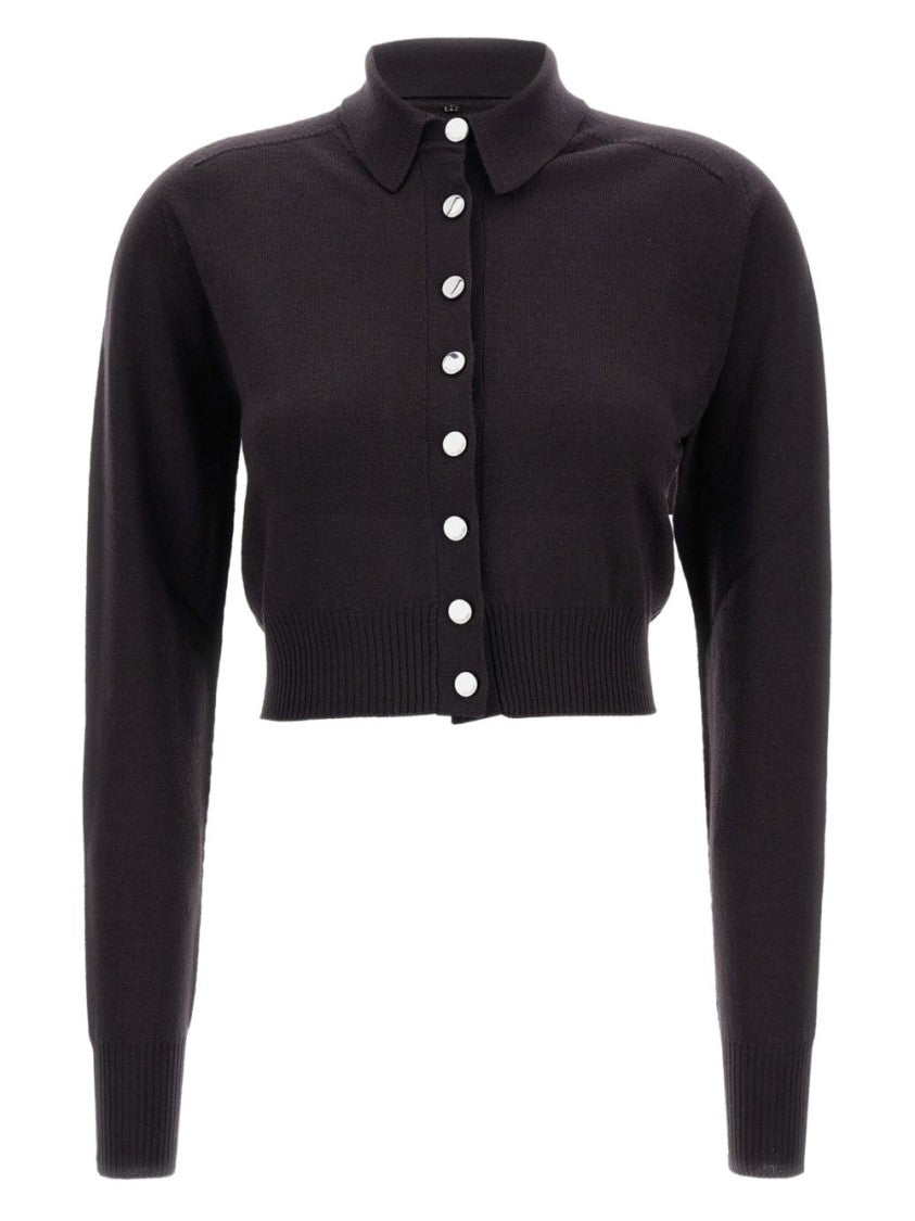 Sportmax Cropped Wool Sweater With Pointed Collar And Button Detail