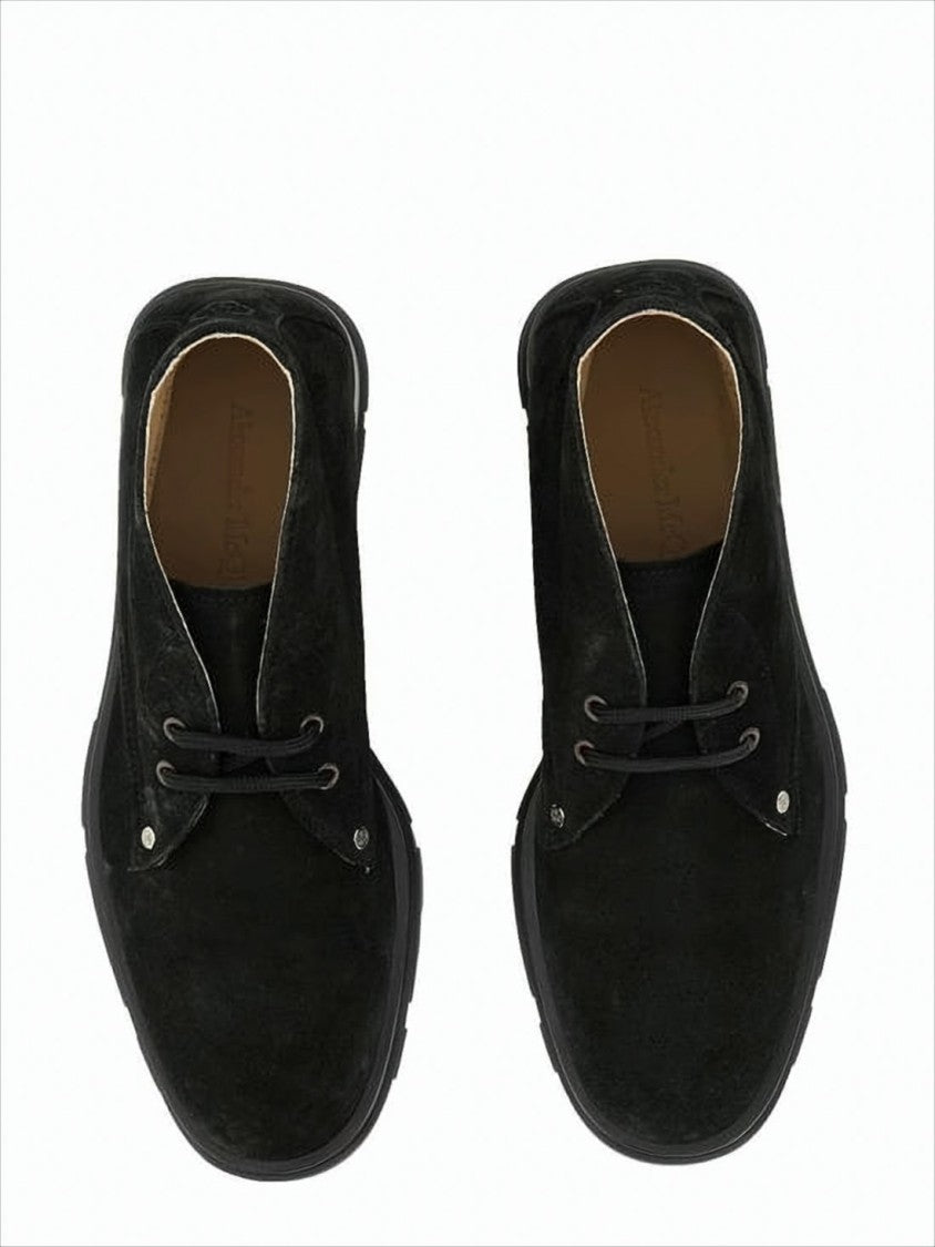 Alexander Mcqueen Suede Lace-Up Boots With Streamlined Design