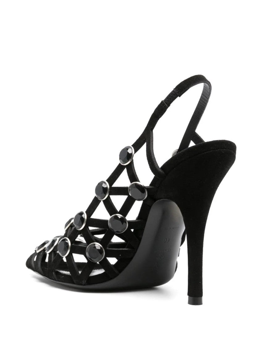 The Attico 125Mm Embellished Suede Slingback Pumps