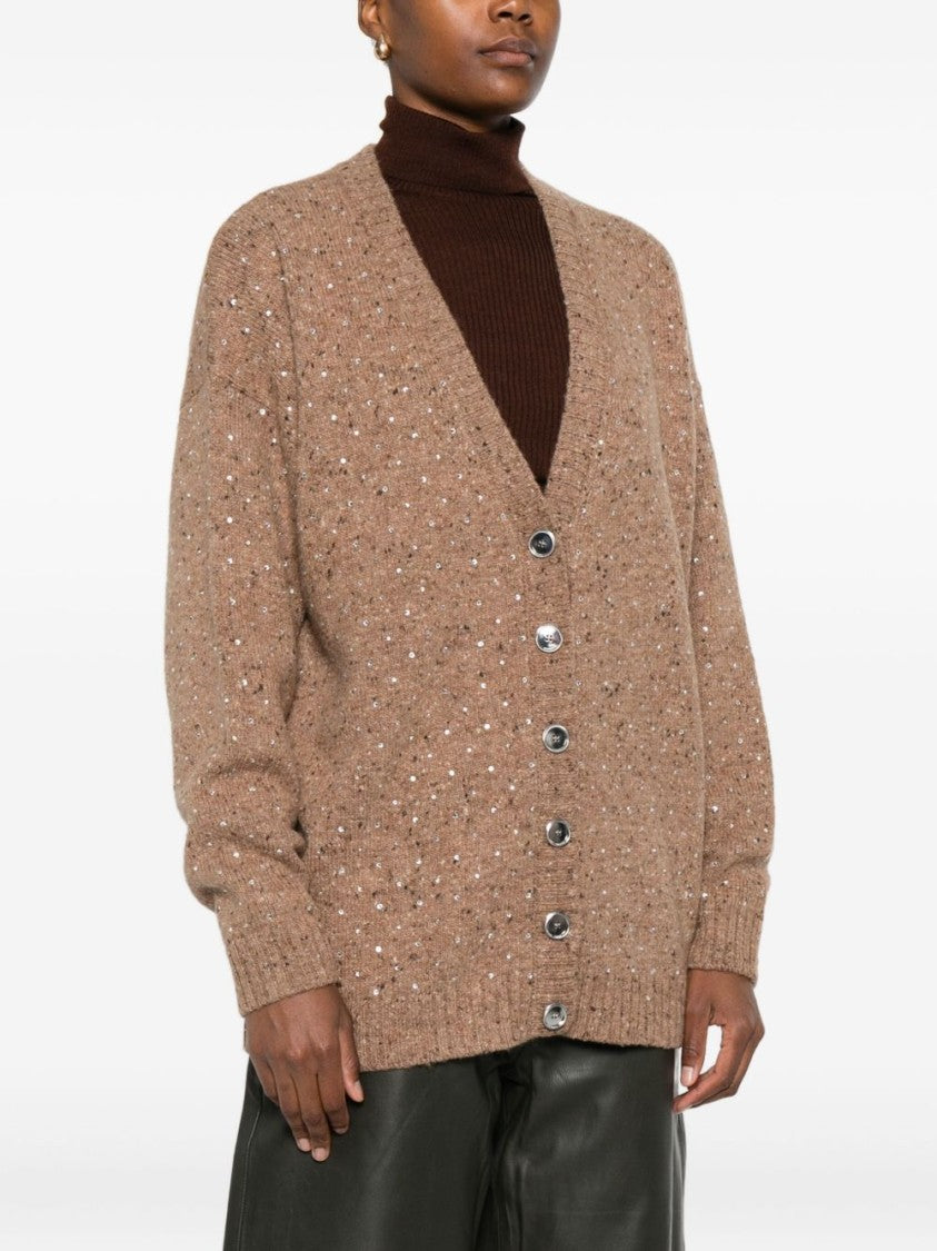 Pinko Camel Wool-Blend Sweater With V-Neckline