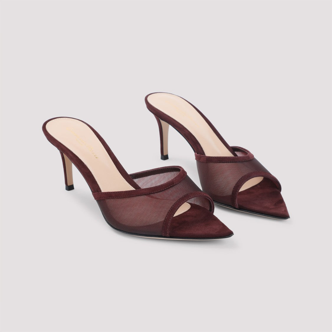 Gianvito Rossi Elle 70 Mules With Tonal Mesh Band