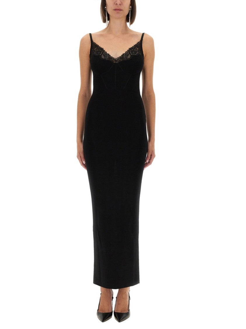 Self-Portrait Floor-Length Knit Dress With Lace Detailing