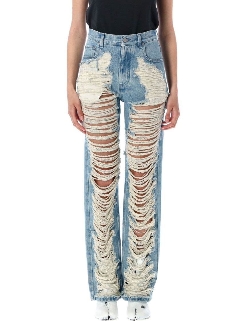 Mm6 By Maison Margiela Distressed Light Blue Denim Jeans
