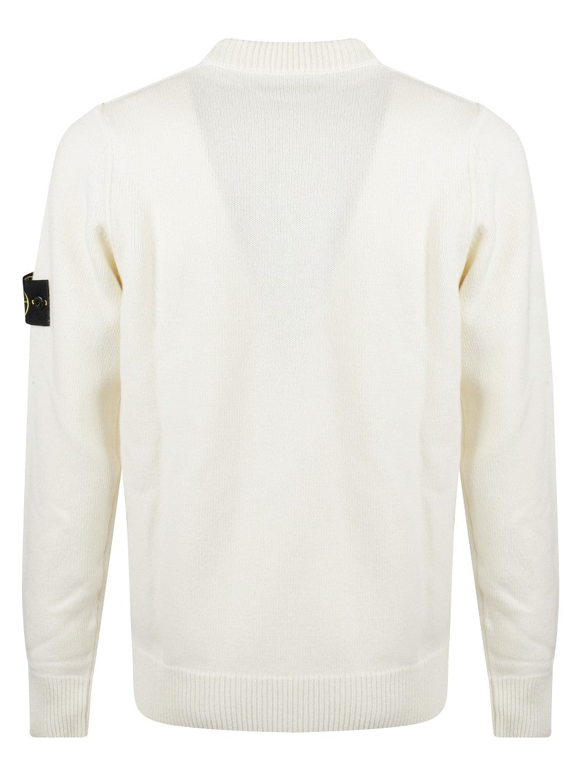 Stone Island Textured Knit Ivory Sweater With Logo Patch