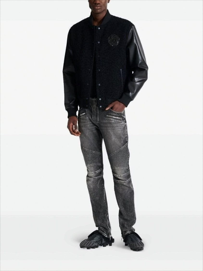 Balmain Slim Fit Distressed Denim Pants With Ribbed Detailing