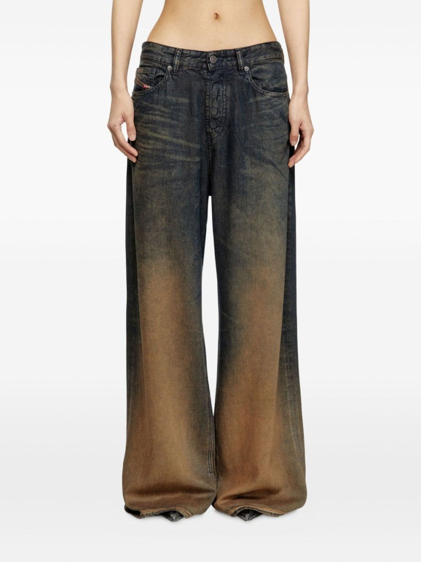 Diesel Faded Gradient Wide-Leg Jeans With Five-Pocket Design