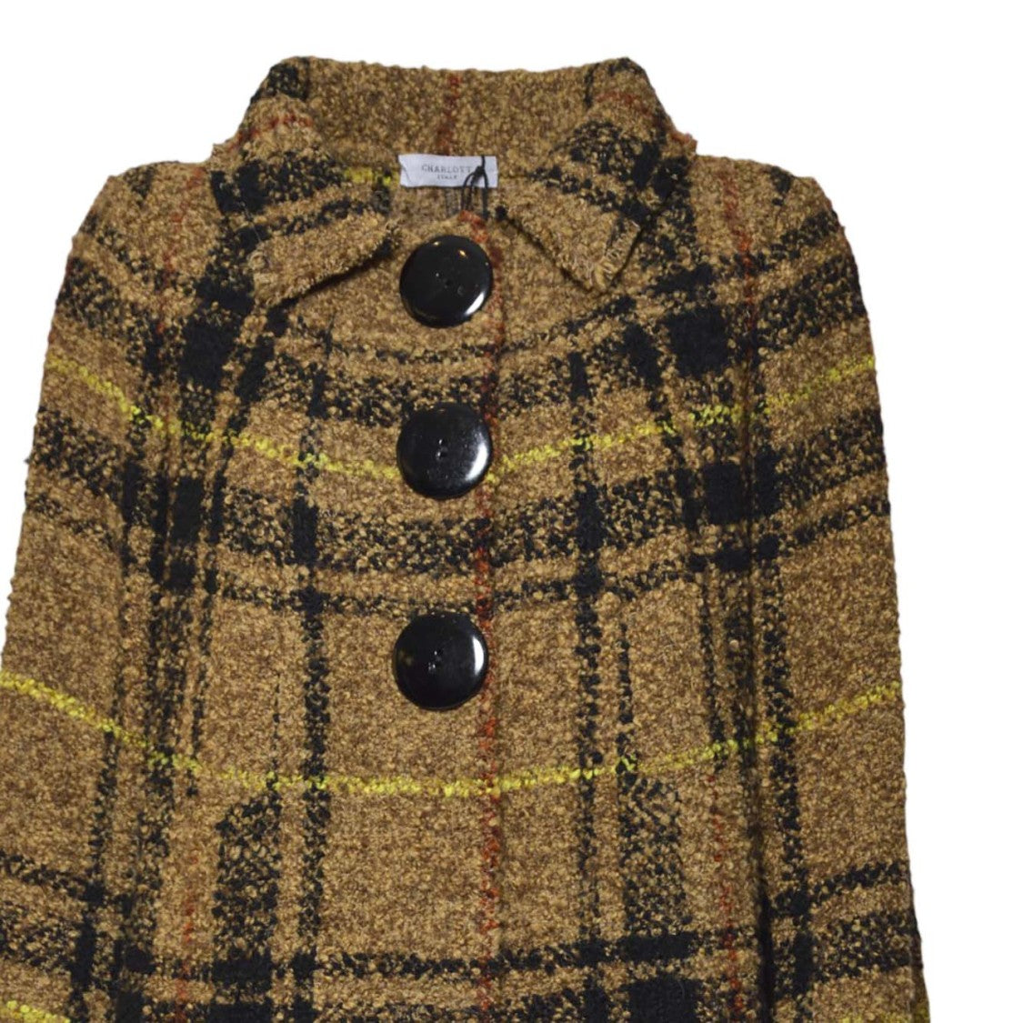 Charlott Textured Plaid Mid-Length Jacket With Structured Collar