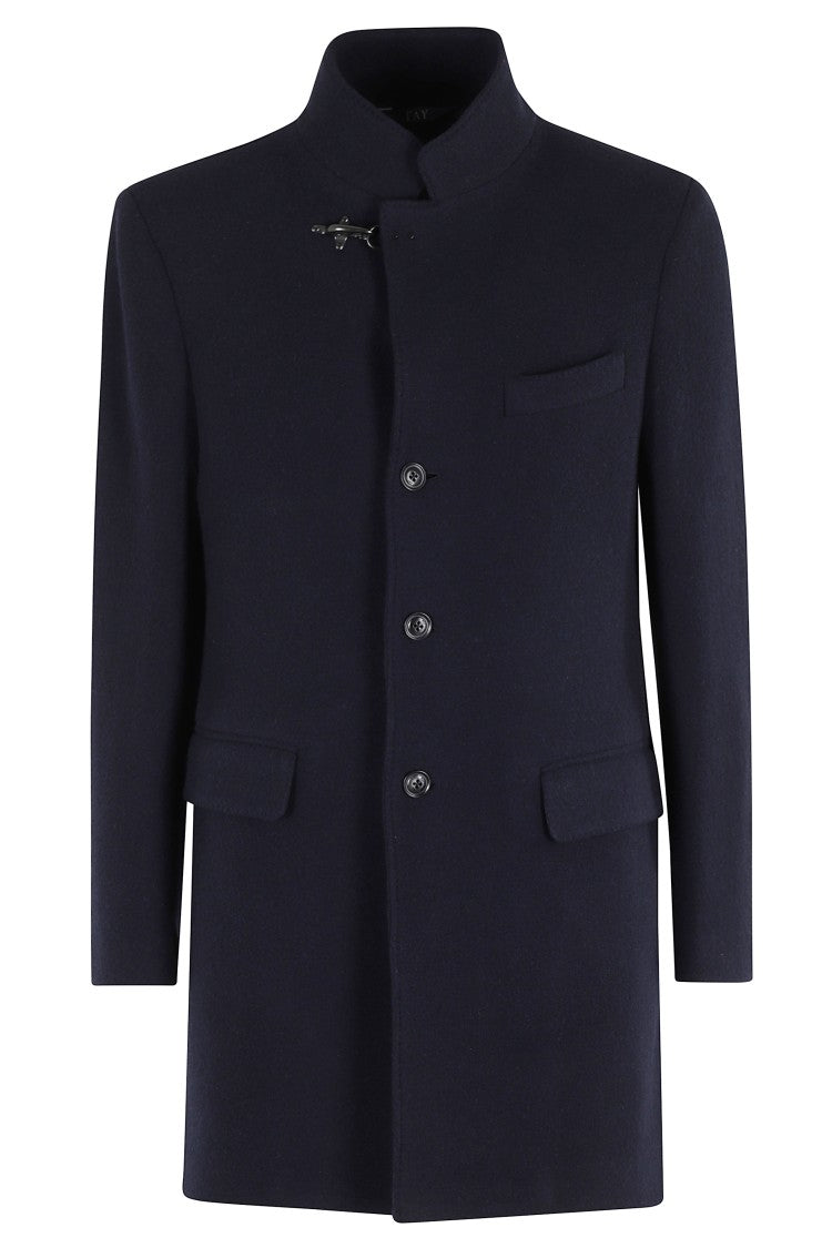 Fay High-Collared Long Coat With Flap Pockets And Button Closure