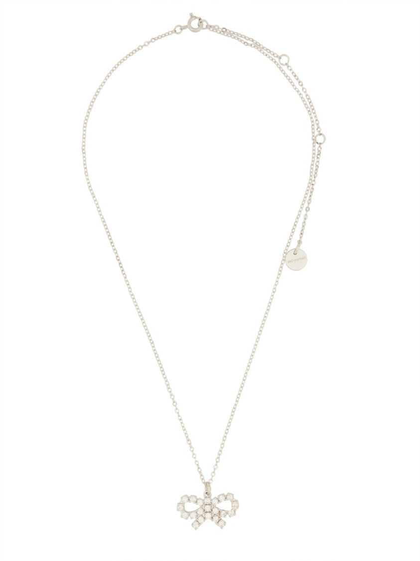 Self-Portrait Charming Bow Pendant Necklace In Polished Brass