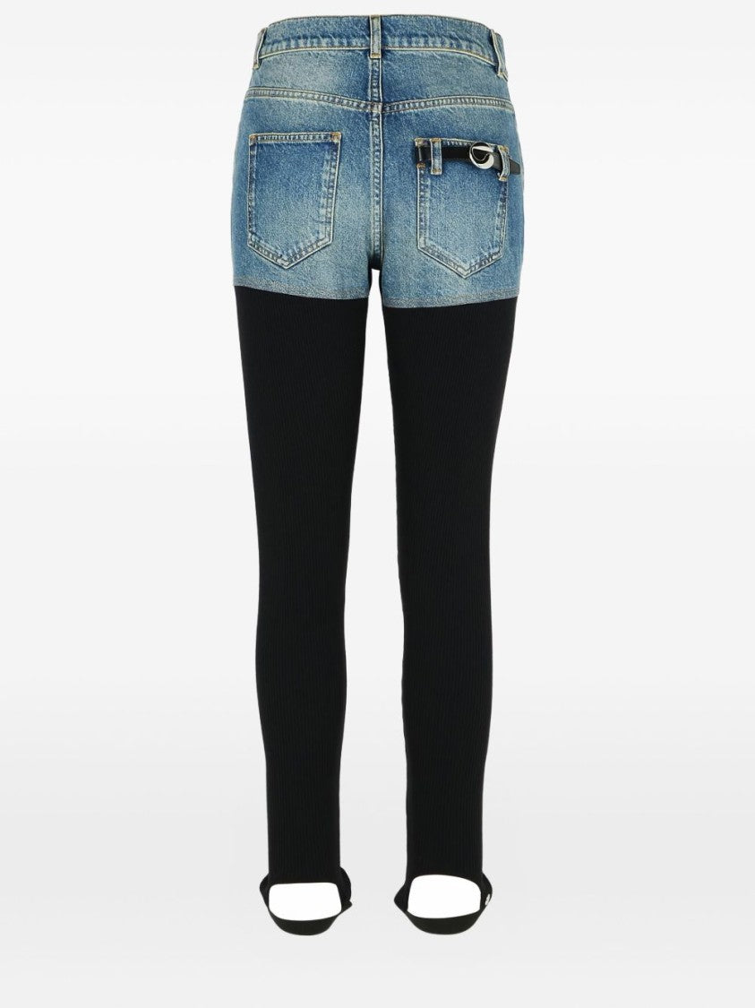 Coperni Layered Denim Shorts With Ribbed Leggings And Secure Fit