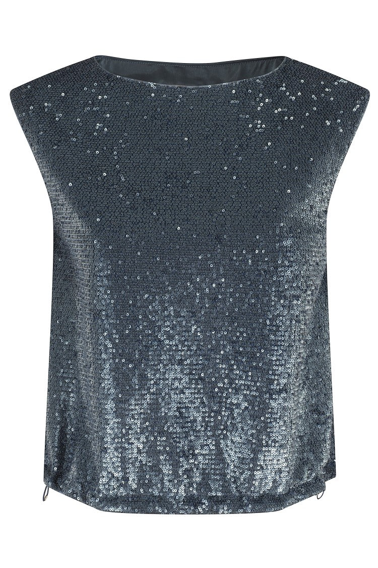 Herno Sleeveless Top With All-Over Sequin Fabric