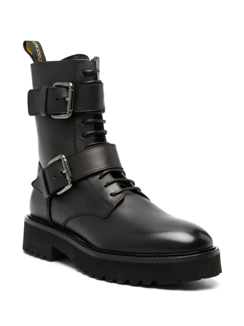 Doucal's Buckled Lace-Up Leather Boots