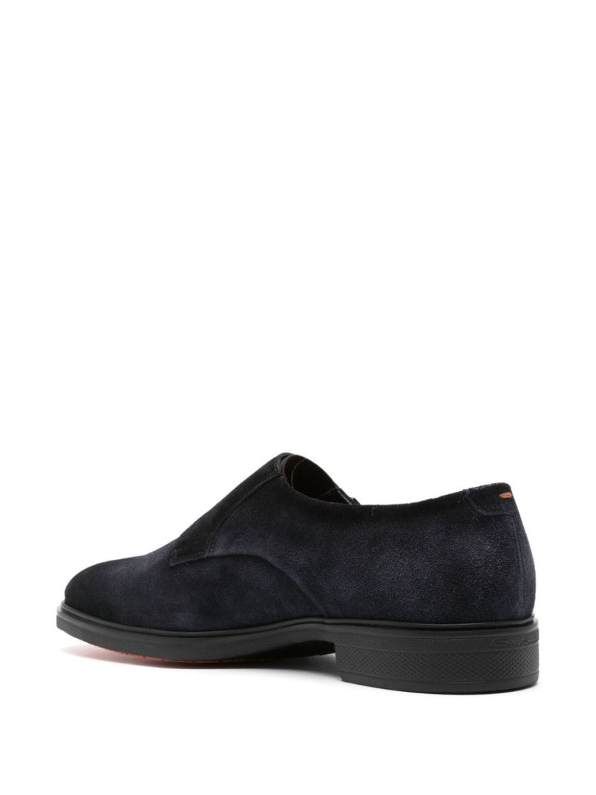 Santoni Black Suede Moccasin With Double Monk Strap