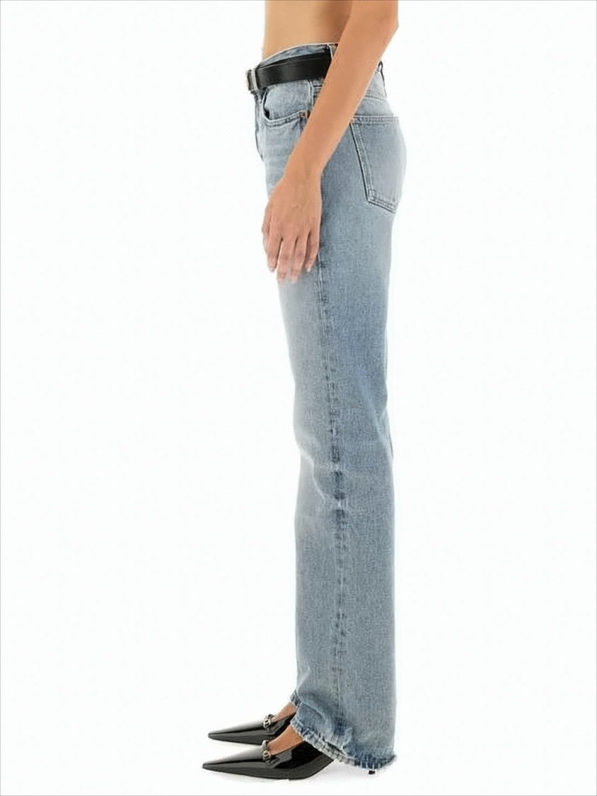 Saint Laurent Light Blue Denim Trousers With Raw Hem
