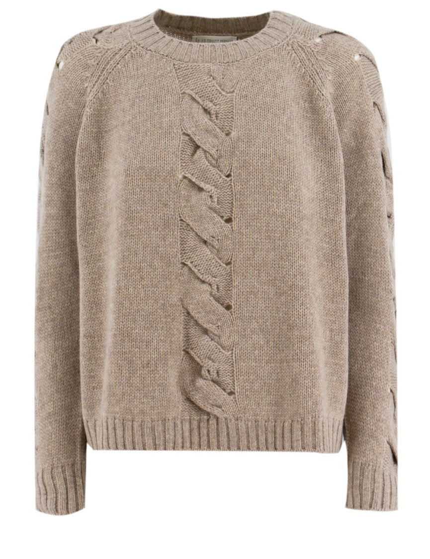 Le Tricot Perugia Cable Knit Cashmere Sweater In Light Mocha