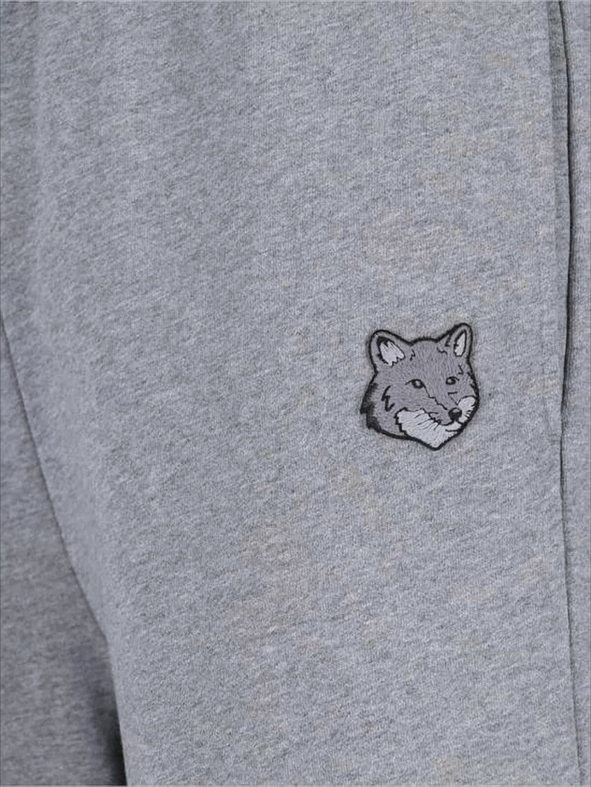 Maison Kitsuné Relaxed Fit Grey Cotton Jogger Pants With Embroidered Detail