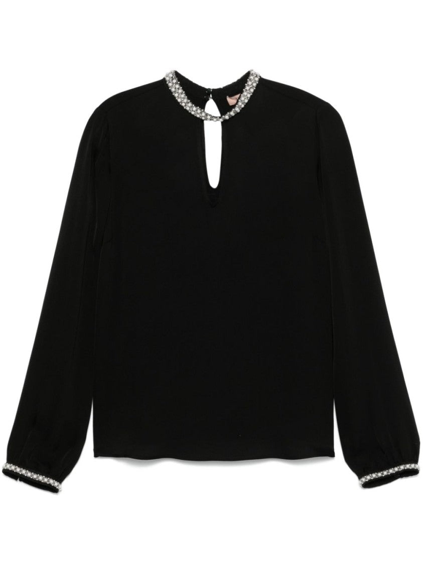 Twin-Set Keyhole Neckline Blouse With Decorative Embellishments