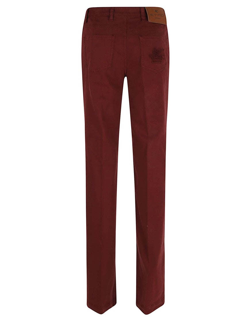 Etro Burgundy Cotton Denim Jeans With Pegasus Detail