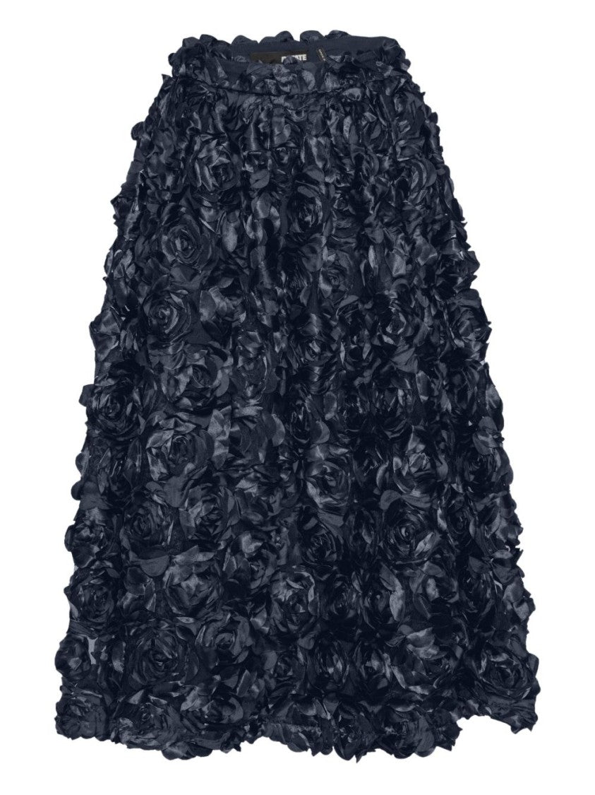 Rotate Layered Floral Appliqué Skirt With Lustrous Finish