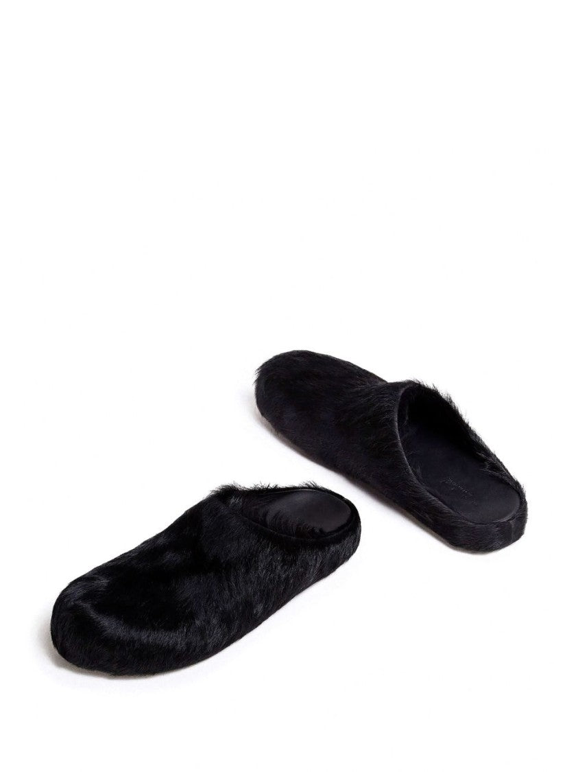 Marni Black Calf Hair Round Toe Slip-On Mules