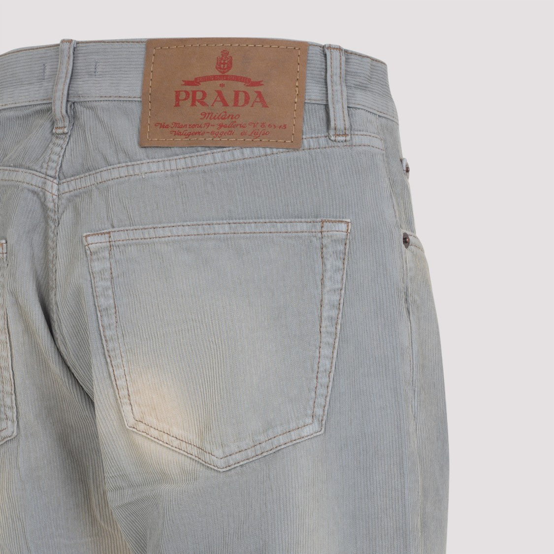 Prada Corduroy Light Blue Cotton Pants