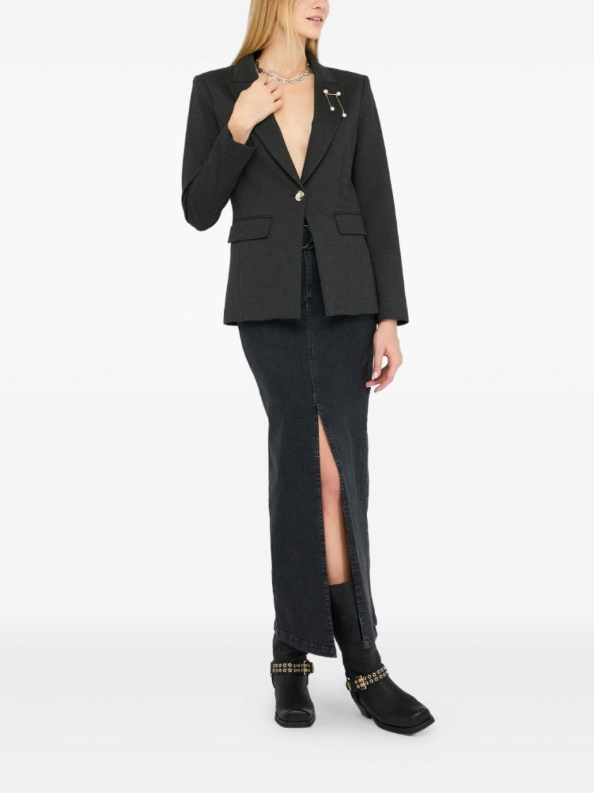Liu Jo Tailored Grey Jacket With Decorative Brooch