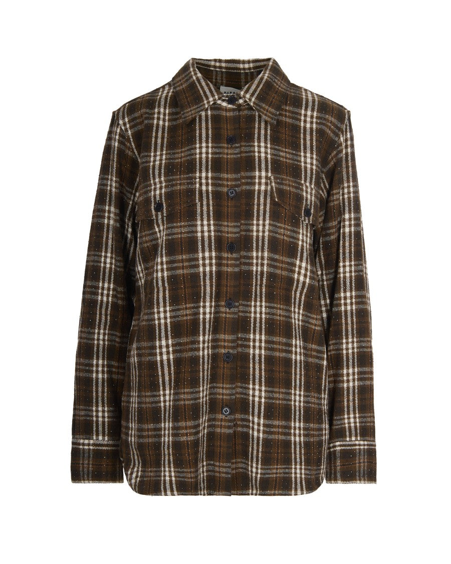 P.A.R.O.S.H. Brown Tartan Pattern Cotton Shirt With Sequin Detailing