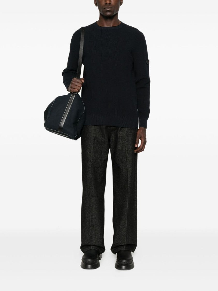 Peuterey Ribbed Knit Black Crew Neck Sweater