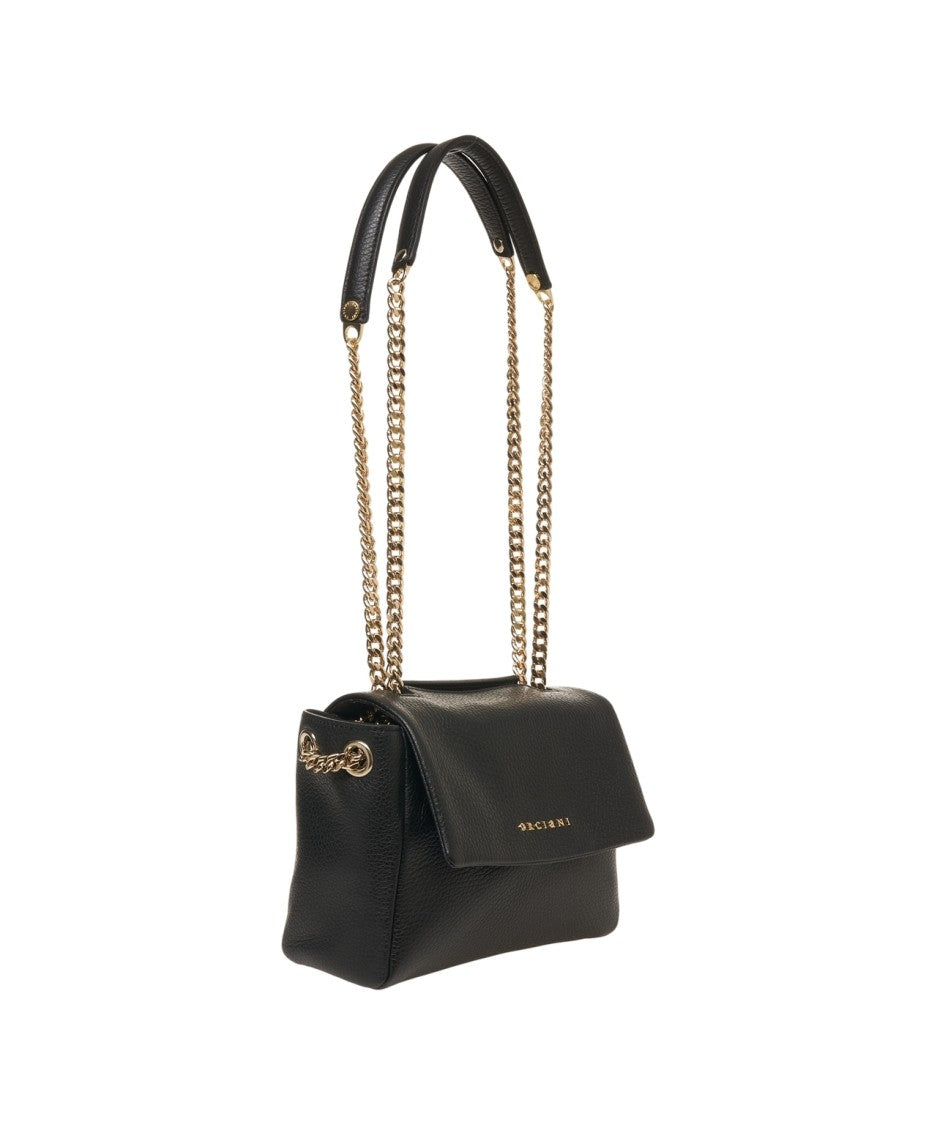 Orciani Hammered Leather Shoulder Bag With Chain And Flap Closure