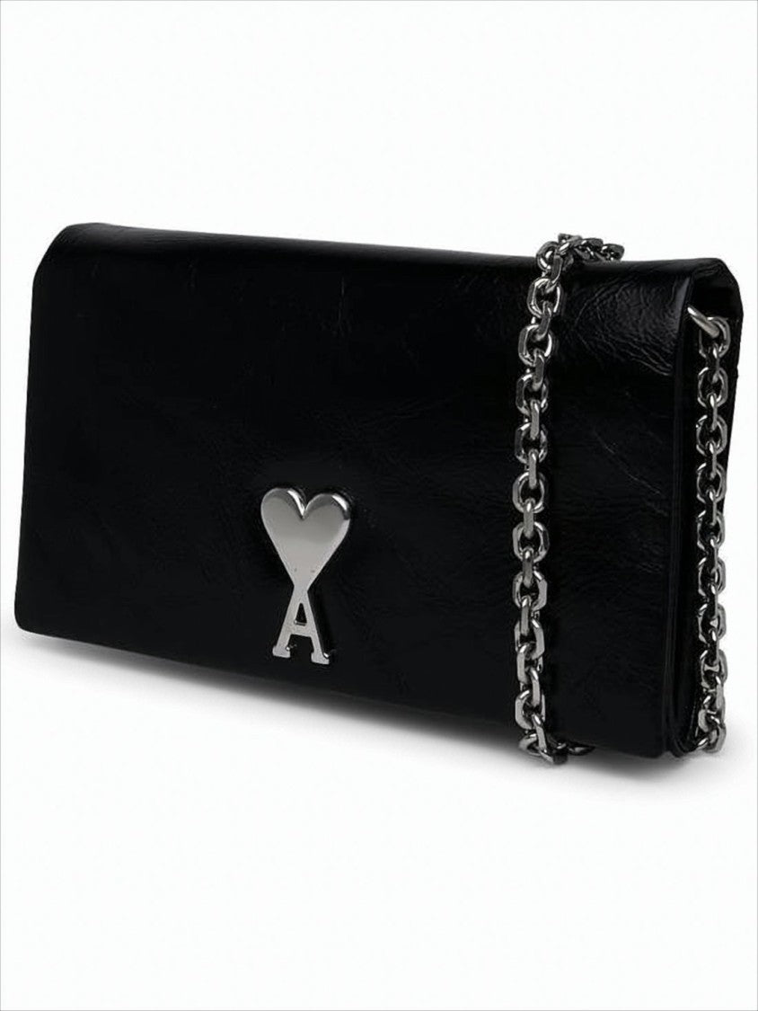 Ami Rectangular Black Cow Leather Shoulder Bag
