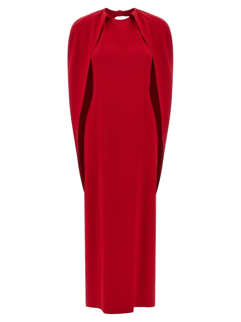 Alberta Ferretti Hooded Cape Maxi Dress In Stretch Cady Fabric