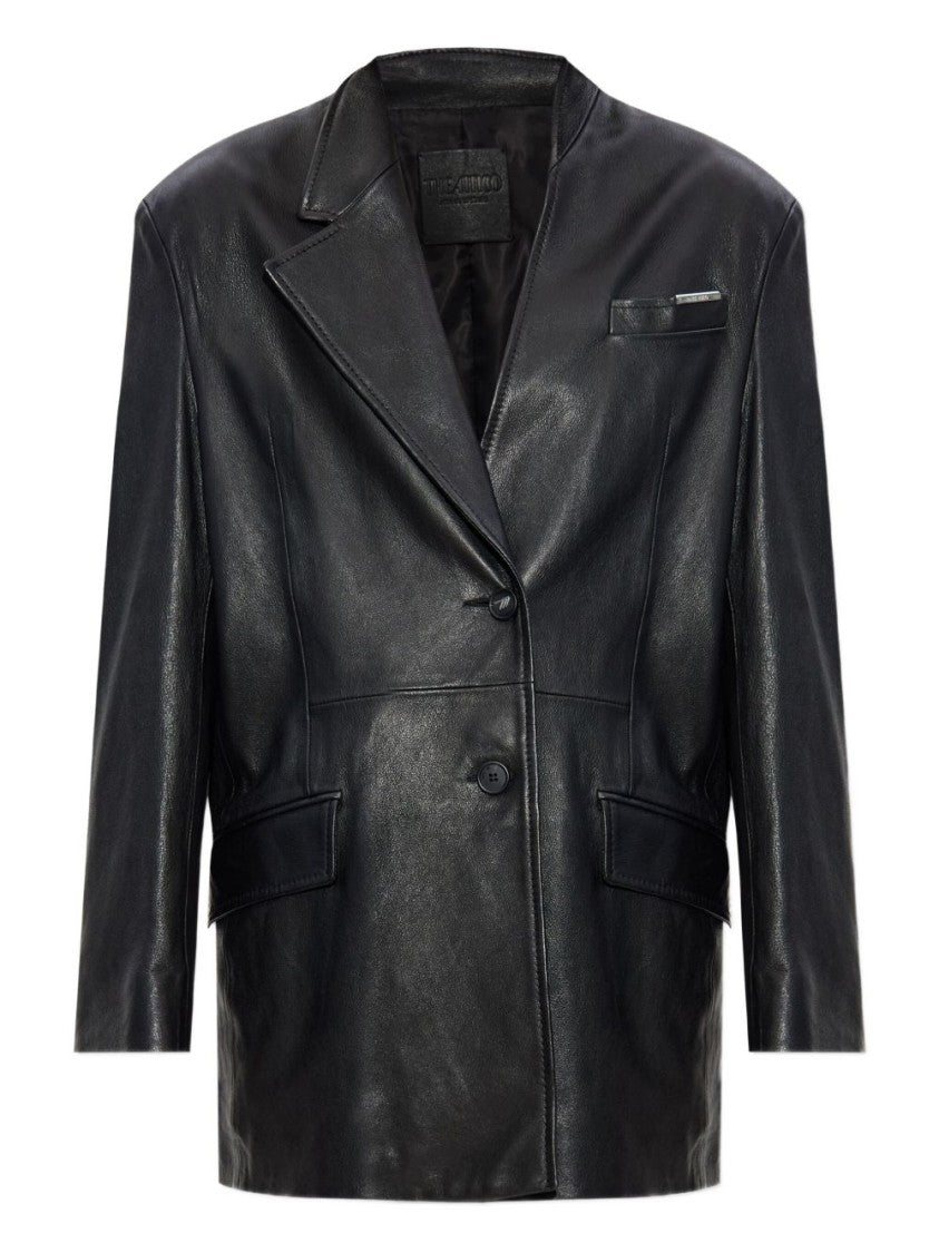 The Attico Oversized Black Lamb Leather Coat