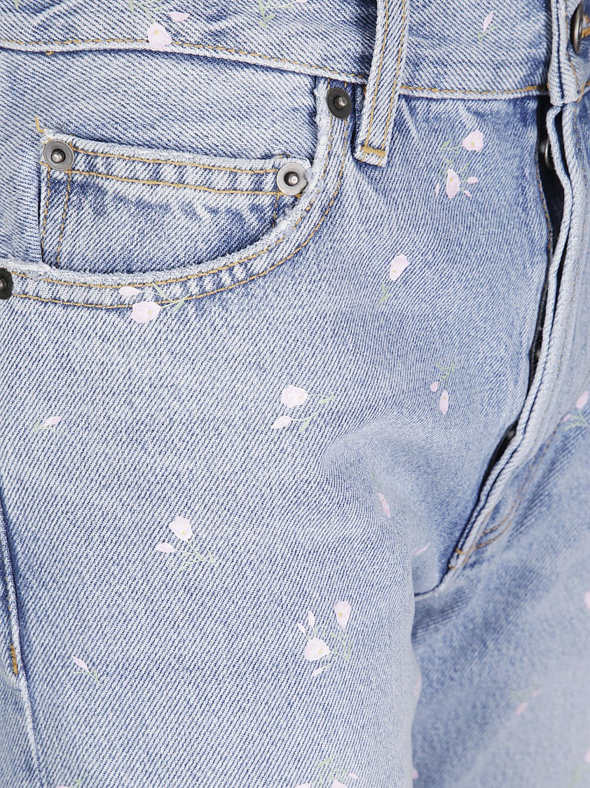 Fiorucci Light Blue Floral Print Straight Fit Jeans