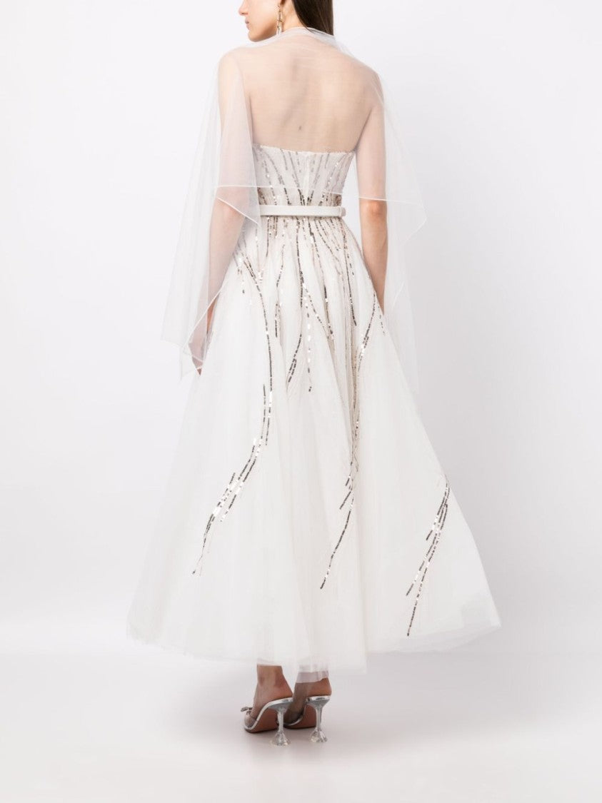 Saiid Kobeisy Midi Beaded Tulle Dress