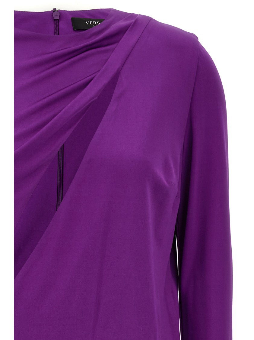 Versace Cut-Out Details Jersey Dress With Draped Sides