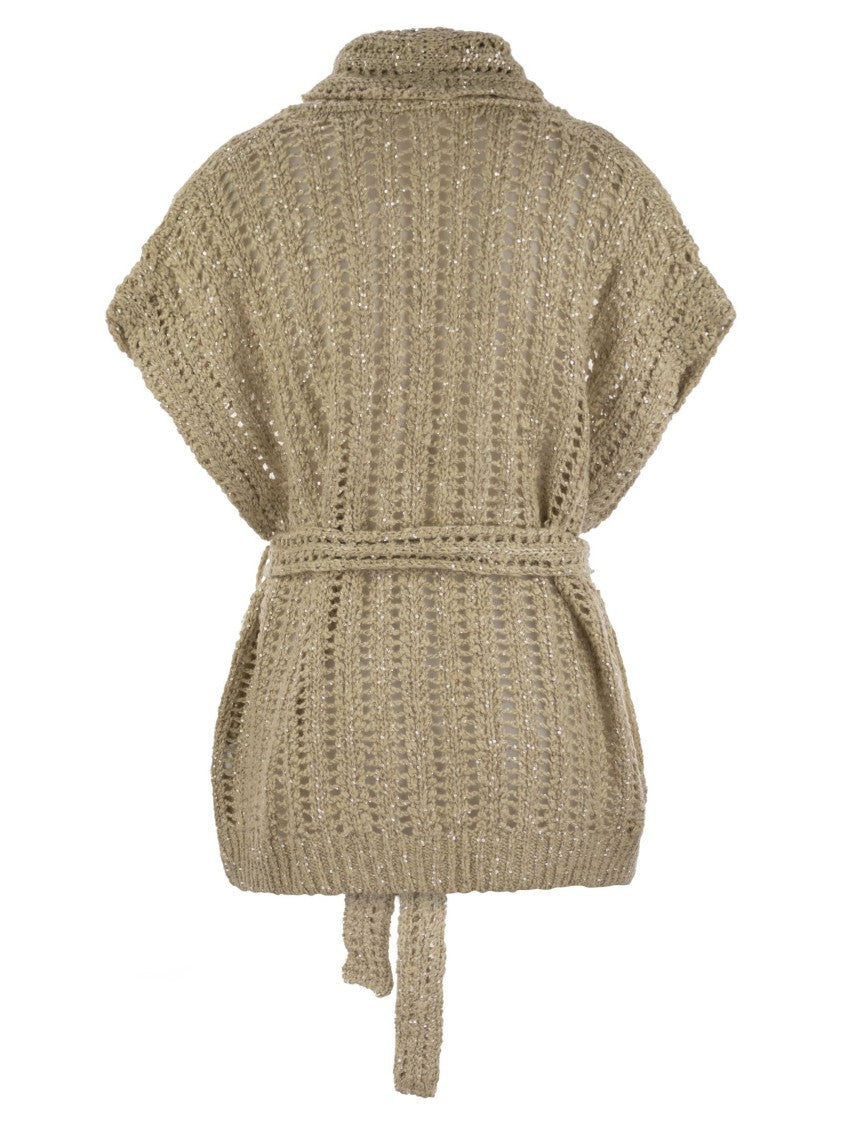 Brunello Cucinelli Dazzling Silk And Linen Perforated Rib Cardigan