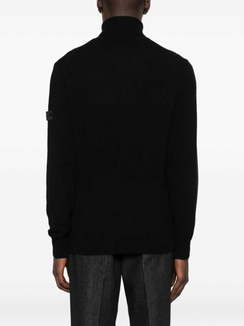 Peuterey Relaxed Fit Black Turtleneck Sweater With Ribbed Details
