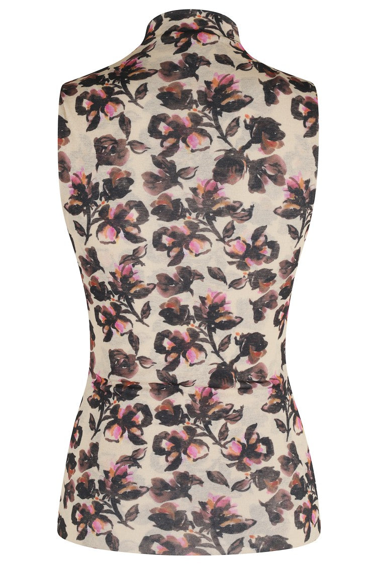 Nanushka Form-Fitting Floral Print Top With High Neck