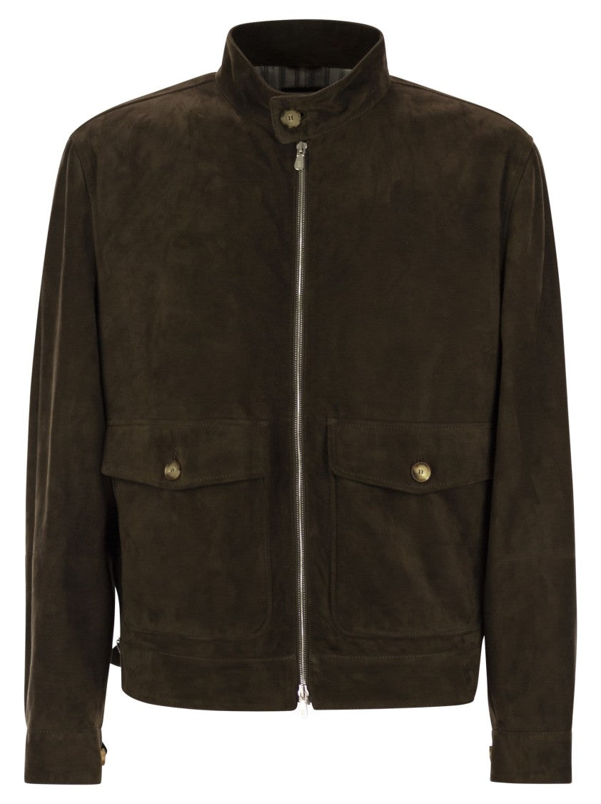 Brunello Cucinelli Brown Suede Zipped Jacket With Iconic Detailing