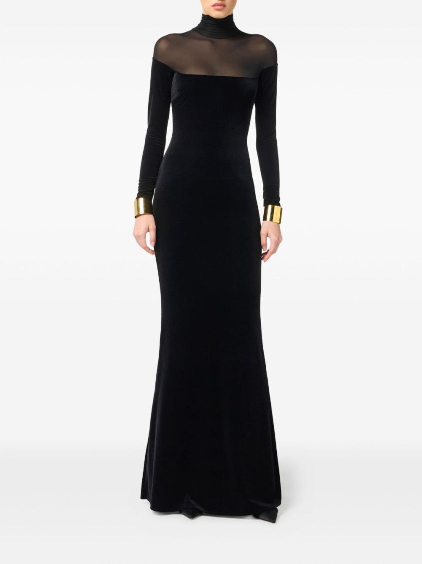 Elisabetta Franchi Long Black Velvet Dress