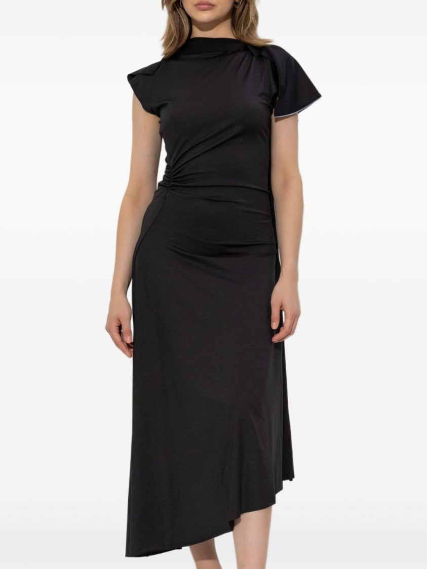 Victoria Beckham Fitted Black Midi Dress With Asymmetrical Hemline